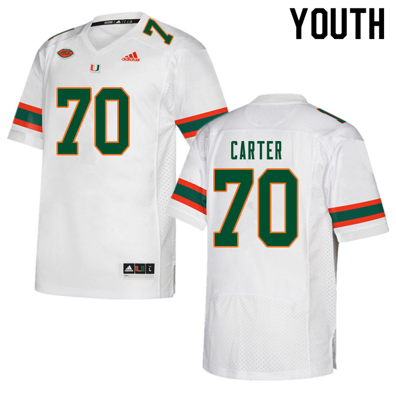 Youth #70 Earnest Carter Miami Hurricanes College Football Jerseys Sale-White - Click Image to Close